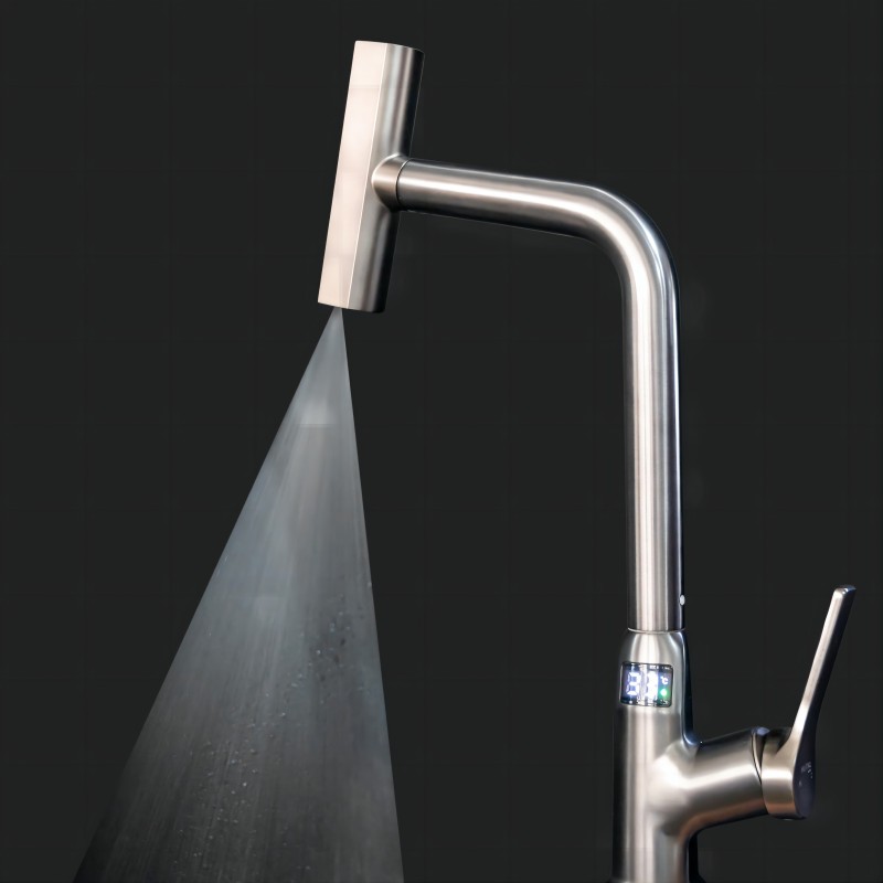 3 functions Kitchen Faucet with Temperture Dispaly and Waterfall  Blade Spray